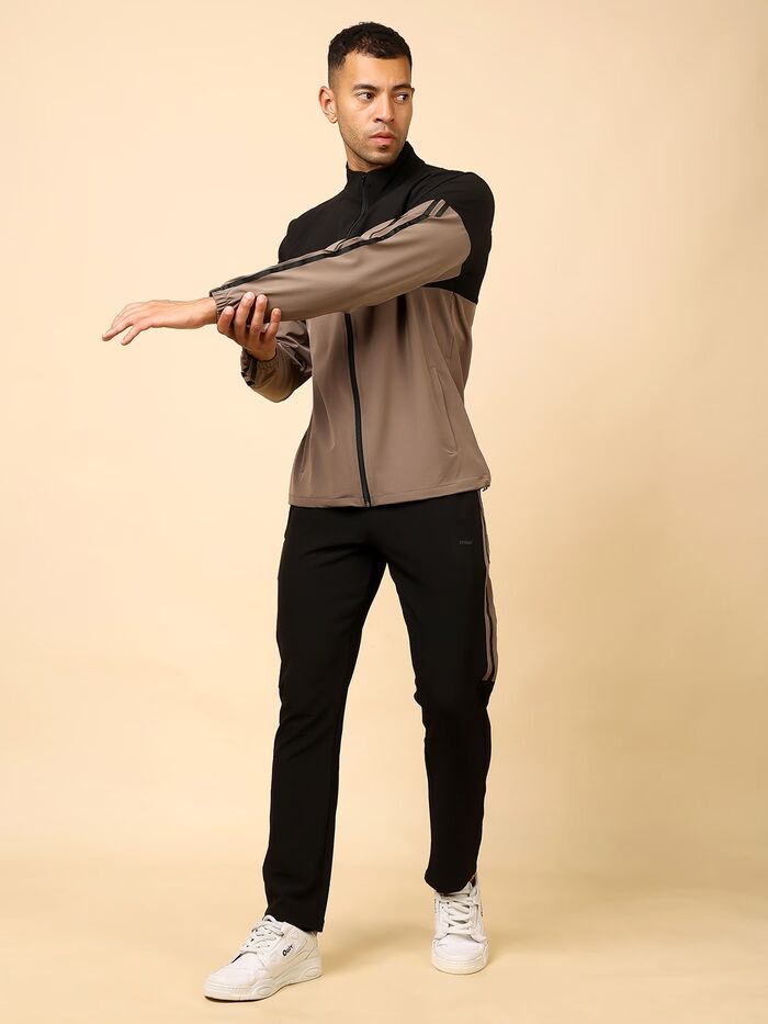 Solid Tracksuit Stylish Full Set for Sports, Gym & Casual Wear (Sand) - Image 6