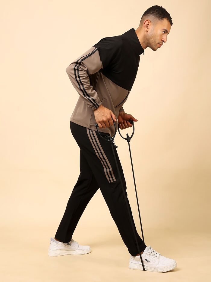 Solid Tracksuit Stylish Full Set for Sports, Gym & Casual Wear (Sand)