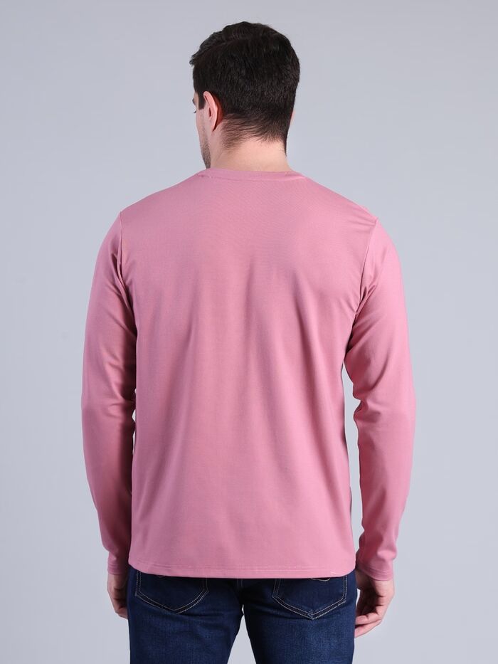 Regular Fit full Sleeve Solid Round Neck T-Shirt (Peach) - Image 4