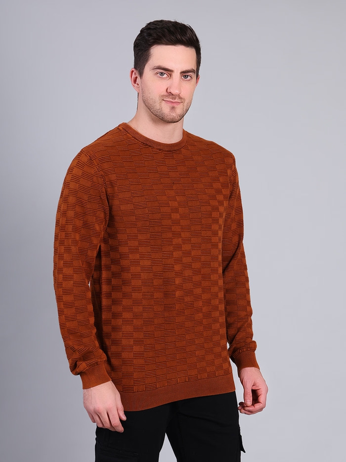 Full Sleeve Round Neck Solid Sweater Mustard