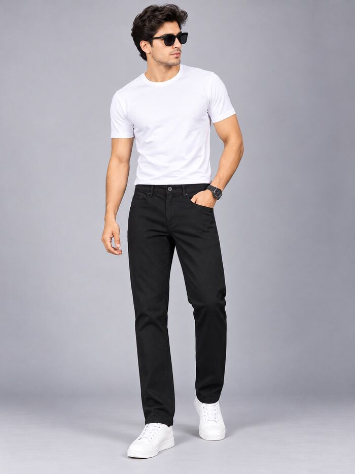 Slim Fit Non-Stretchable Cotton Trouser Black - Image 2
