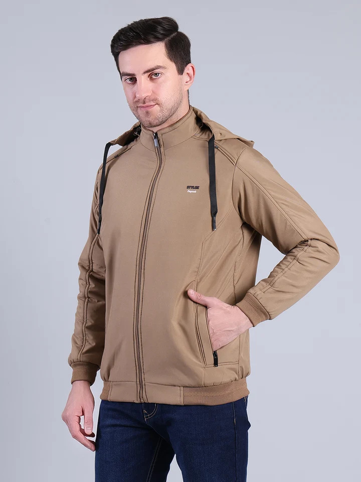 Solid Hooded Winter Jacket | Full Sleeve Zip-Up Casual Jacket - Image 3