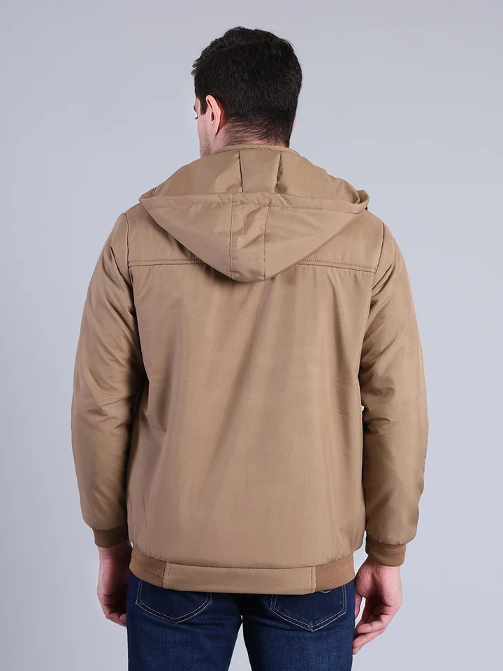 Solid Hooded Winter Jacket | Full Sleeve Zip-Up Casual Jacket - Image 4