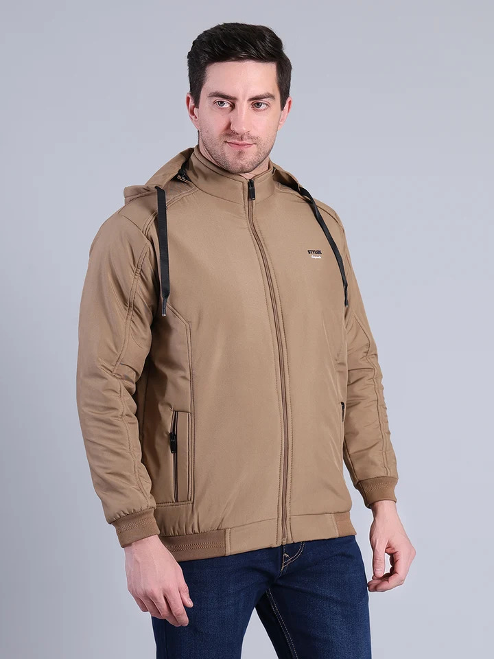 Solid Hooded Winter Jacket | Full Sleeve Zip-Up Casual Jacket - Image 5