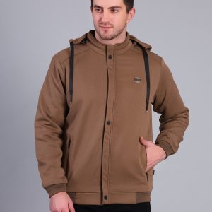 Solid Hooded Winter Jacket | Full Sleeve Zip-Up Casual Jacket (Tan)