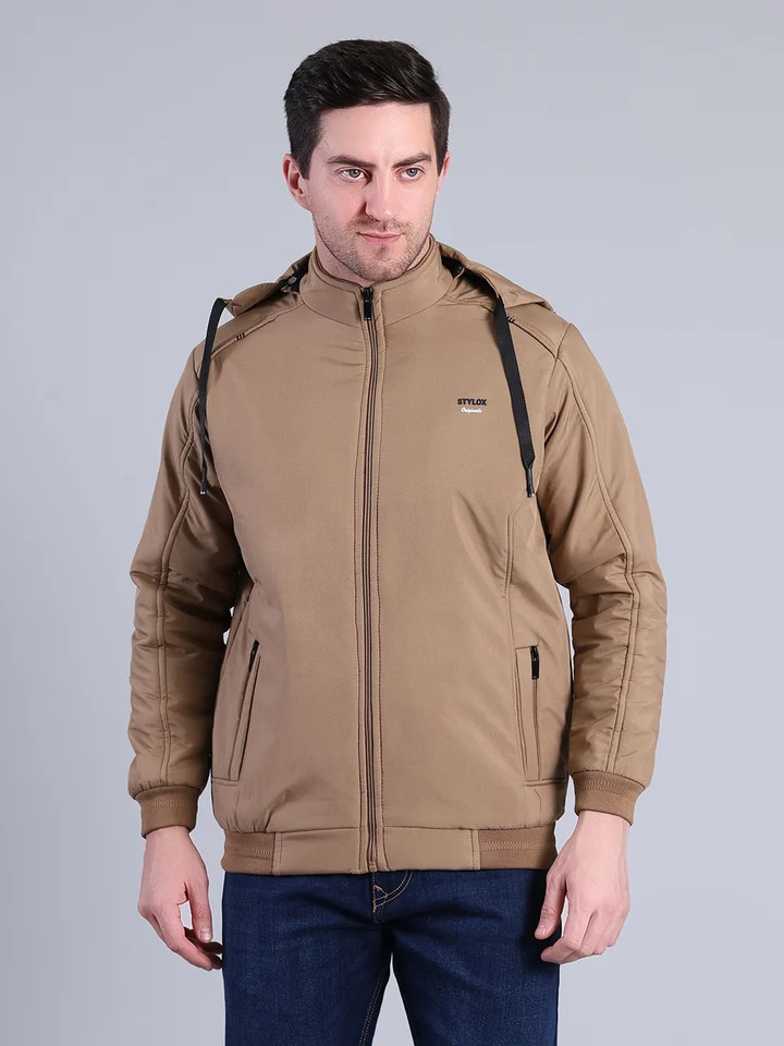 Solid Hooded Winter Jacket | Full Sleeve Zip-Up Casual Jacket