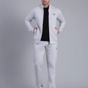 Solid Tracksuit Set Jacket & Joggers Winter Athleisure Wear (Grey)