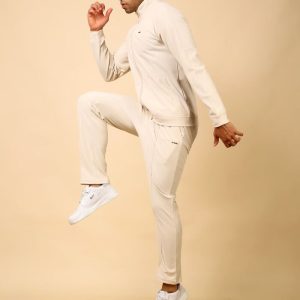 Solid Tracksuit Stylish Full Set for Sports, Gym & Casual Wear (Beige)