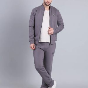Solid Tracksuit Set Jacket & Joggers Winter Athleisure Wear (Dark Grey)