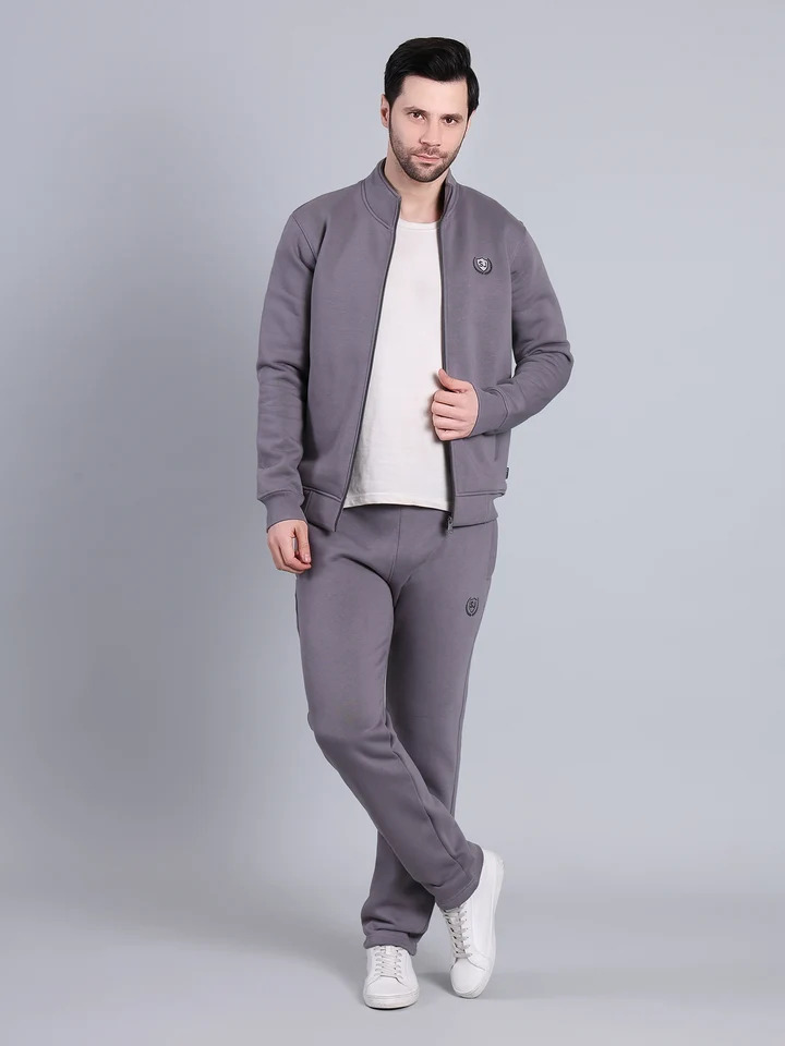 Solid Tracksuit Set Jacket & Joggers Winter Athleisure Wear (Dark Grey)