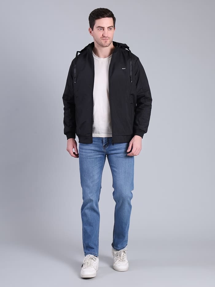 Solid Hooded Winter Jacket | Full Sleeve Zip-Up Casual Jacket (Teal) - Image 4