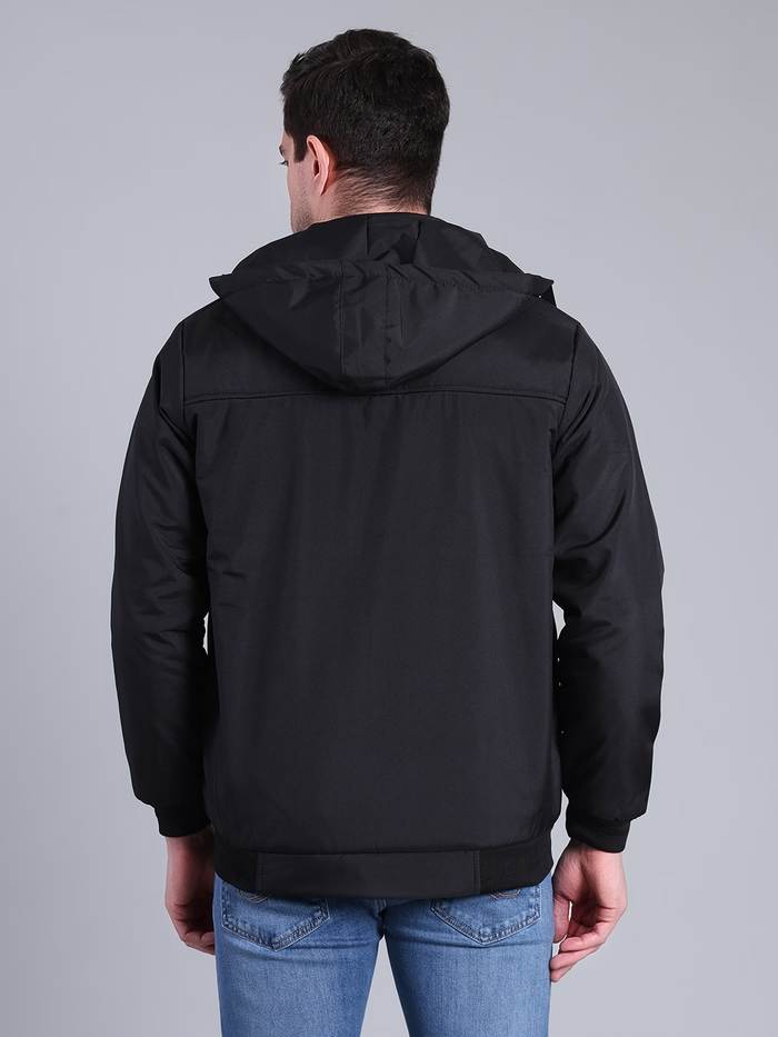 Solid Hooded Winter Jacket | Full Sleeve Zip-Up Casual Jacket (Teal) - Image 3