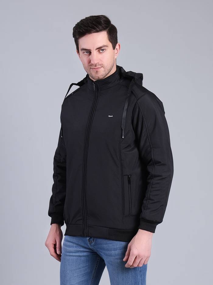Solid Hooded Winter Jacket | Full Sleeve Zip-Up Casual Jacket (Teal)